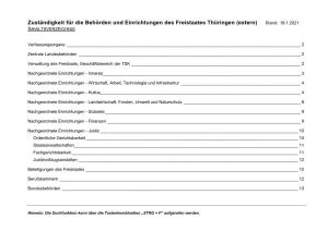 Zuständigkeit Für Die Behörden Und Einrichtungen Des Freistaates Thüringen (Extern) Stand: 18.1.2021 INHALTSVERZEICHNIS