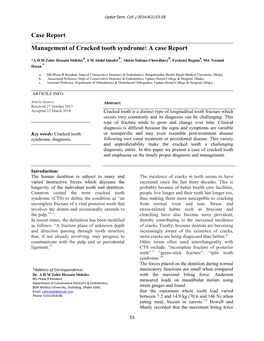 Case Report Management of Cracked Tooth Syndrome: a Case Report