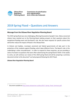 Questions and Answers – 2019 Spring Flood