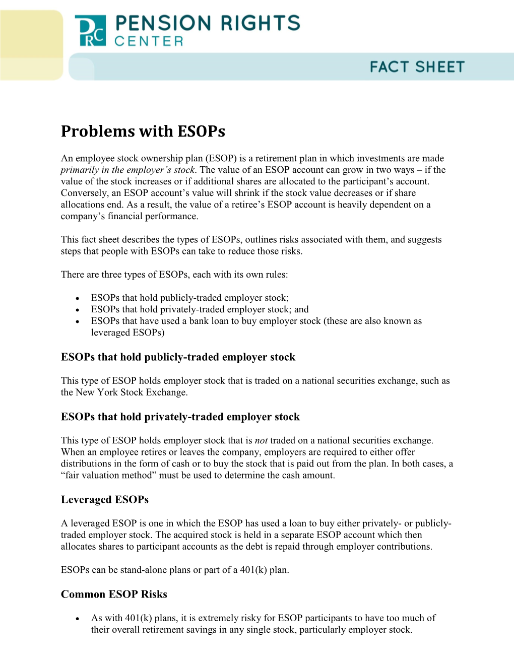 Problems with Esops