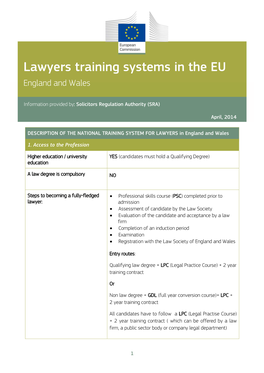 Lawyers Training Systems in the EU England and Wales