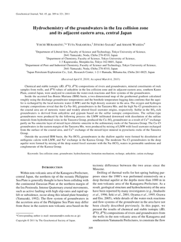 Hydrochemistry of the Groundwaters in the Izu Collision Zone and Its Adjacent Eastern Area, Central Japan