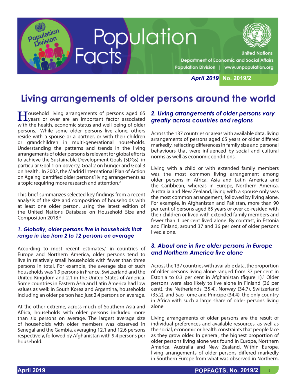 Living Arrangements of Older Persons Around the World