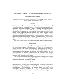 307 the ANTENNAL SENSILLA of the NYMPH of EPHEMERA DANICA Manuela Rebora and Elda Gaino Dipartimento Di Biologia Animale Ed Ecol