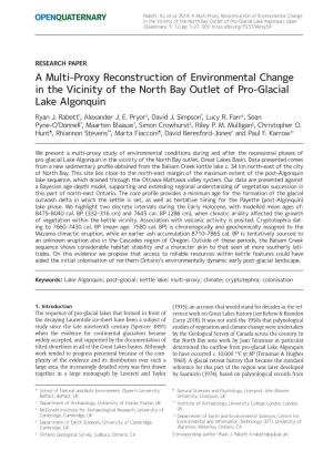 A Multi-Proxy Reconstruction of Environmental Change in the Vicinity of the North Bay Outlet of Pro-Glacial Lake Algonquin