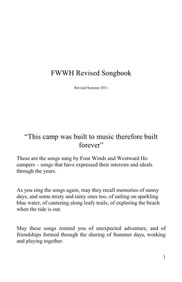 FWWH Revised Songbook ―This Camp Was Built to Music Therefore Built Forever