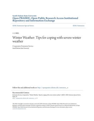 Winter Weather: Tips for Coping with Severe Winter Weather Cooperative Extension Service South Dakota State University