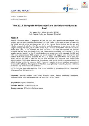 The 2018 European Union Report on Pesticide Residues in Food