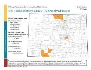 Unit Title: Reality Check – Unresolved Issues