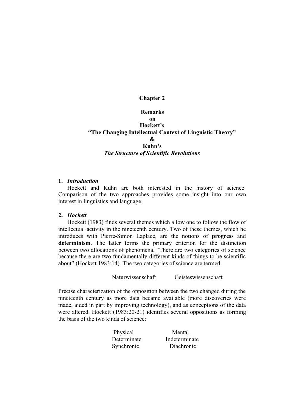 Chapter 2 Remarks on Hockett's “The Changing Intellectual Context of Linguistic Theory” & Kuhn's the Structure of Sc