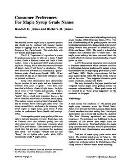 Consumer Preferences for Maple Syrup Grade Names