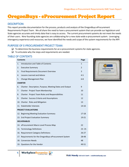 Oregonbuys E-Procurement Requirements SME Team Report