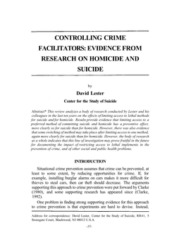 Controlling Crime Facilitators: Evidence from Research on Homicide and Suicide