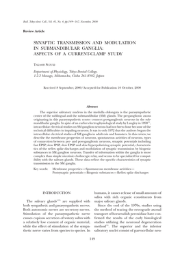 Synaptic Transmission and Modulation in Submandibular Ganglia: Aspects of a Current-Clamp Study