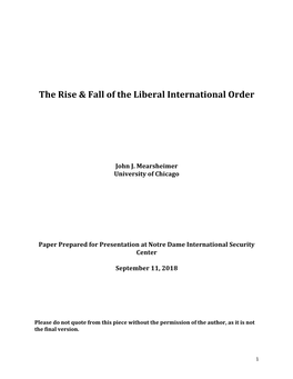 The Rise & Fall of the Liberal International Order