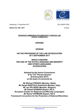 Ukraine — Opinion on the Provisions of the Law on Education of 5