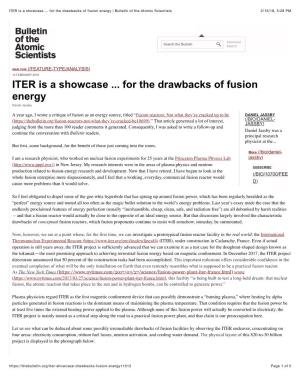 ITER Is a Showcase ... for the Drawbacks of Fusion Energy | Bulletin of the Atomic Scientists 2/15/18, 5:28 PM