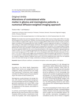 Original Artitle Alterations of Contralateral White Matter in Glioma and Meningioma Patients: a Numerical Diffusion-Weighted Imaging Approach