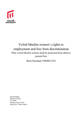 Veiled Muslim Women' S Rights to Employment and Free From