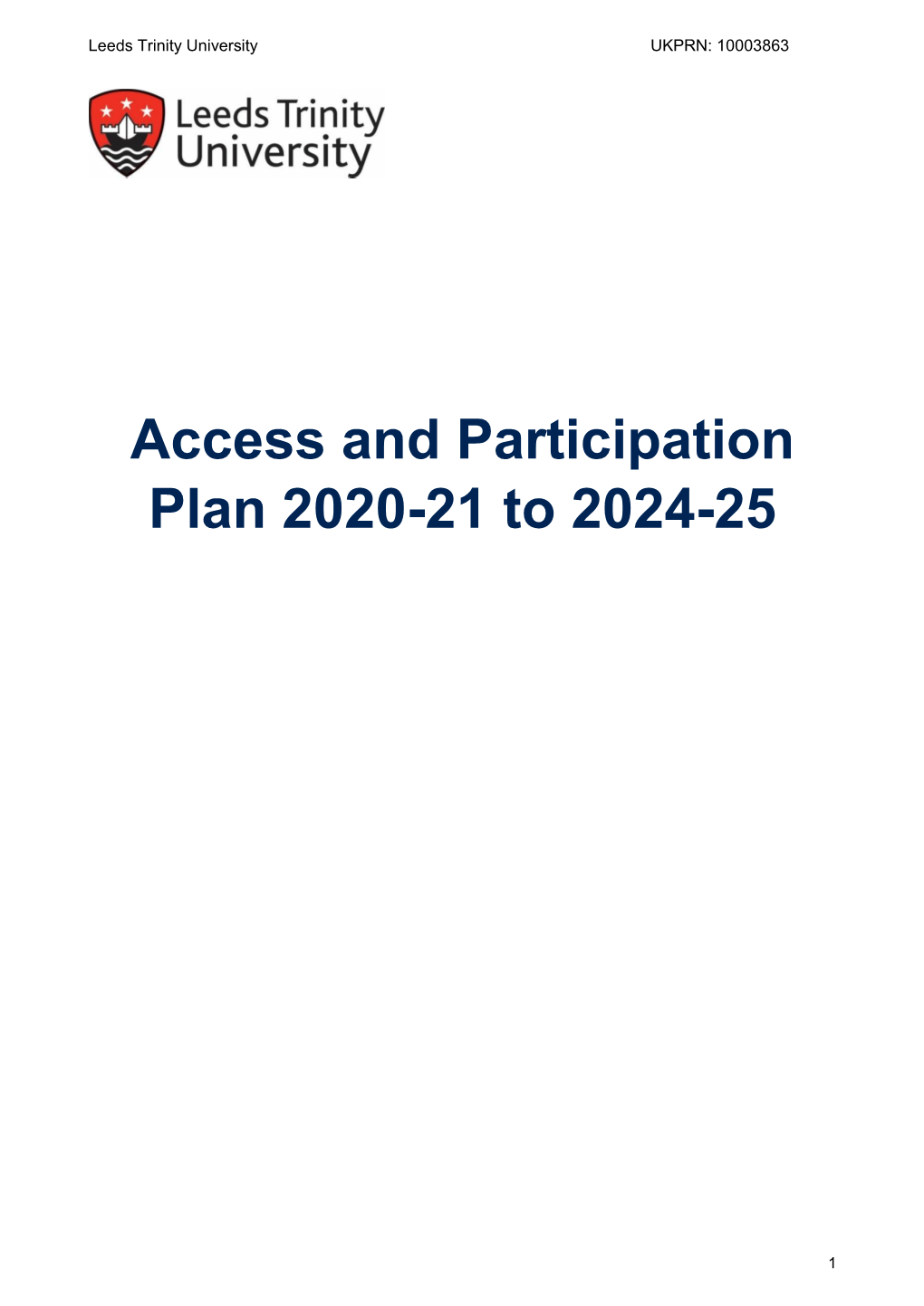 Access and Participation Plan 2020-21 to 2024-25