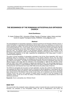 The Beginnings of the Romanian Autocephalous Orthodox Church