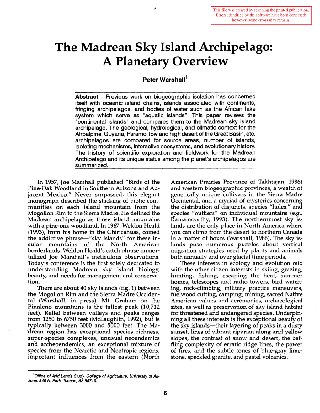 Biodiversity and Management of the Madrean Archipelago: the Sky