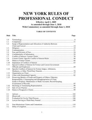 RULES of PROFESSIONAL CONDUCT Effective April 1, 2009 As Amended Through June 1, 2018 with Commentary As Amended Through June 1, 2018