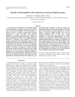 Benefits of Haemoglobin in Daphnia Magna