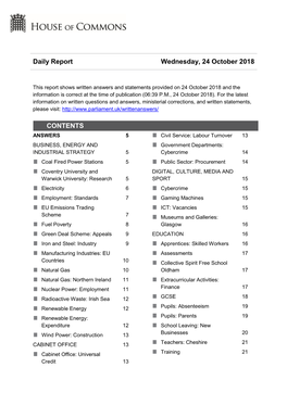 Daily Report Wednesday, 24 October 2018 CONTENTS