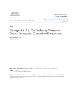 Strategies for Used Car Dealership Owners to Sustain Business in a Competitive Environment Jude Thaddeus Suh Walden University