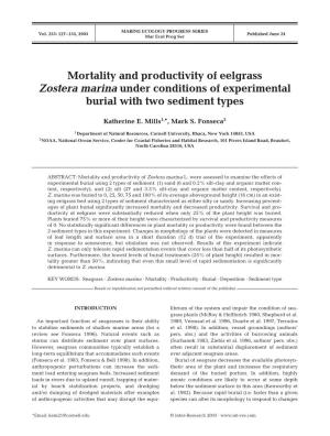 Mortality and Productivity of Eelgrass Zostera Marina Under Conditions of Experimental Burial with Two Sediment Types