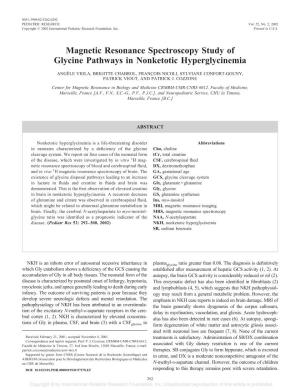 Magnetic Resonance Spectroscopy Study of Glycine Pathways in Nonketotic Hyperglycinemia