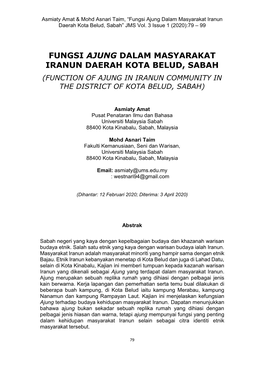 Function of Ajung in Iranun Community in the District of Kota Belud, Sabah)