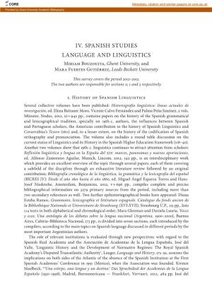 IV. Spanish Studies Language and Linguistics Miriam Bouzouita, Ghent University, and Mara Fuertes Gutiérrez, Leeds Beckett University