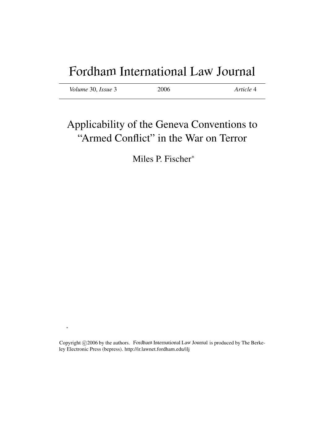 Applicability of the Geneva Conventions to “Armed Conﬂict” in the War on Terror