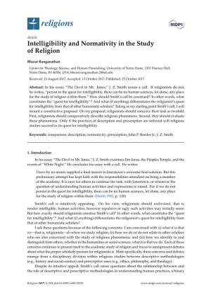 Intelligibility and Normativity in the Study of Religion