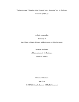 The Creation and Validation of the Dynamic Injury Screening Tool for the Lower