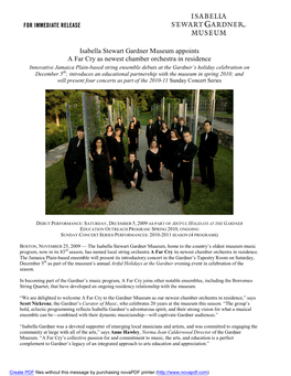 Isabella Stewart Gardner Museum Appoints a Far Cry As Newest Chamber Orchestra in Residence