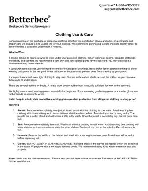 Clothing Care and Instructions