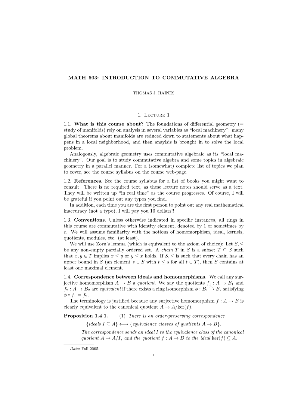 Introduction to Commutative Algebra