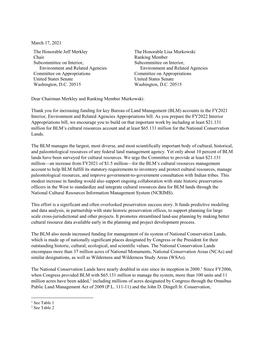 Letter to Senate Appropriations Interior Subcommittee FY22 BLM