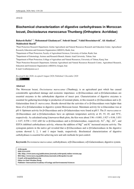 Biochemical Characterization of Digestive Carbohydrases in Moroccan Locust, Dociostaurus Maroccanus Thunberg (Orthoptera: Acrididae)
