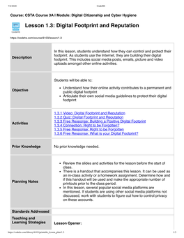 Lesson 1.3: Digital Footprint and Reputation