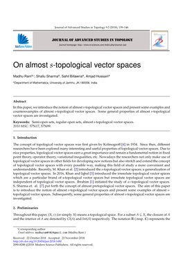 On Almost S-Topological Vector Spaces
