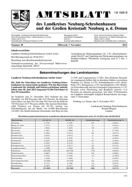 Bevölkerungsentwicklung Im Landkreis Neuburg-Schrobenhausen Vom 31.12.2011 Bis 30.06.2012