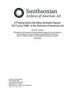 A Finding Aid to the Edna Andrade Papers, 1917-Circa 1986, in the Archives of American Art