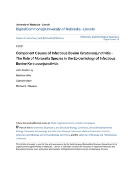 Component Causes of Infectious Bovine Keratoconjunctivitis - the Role of Moraxella Species in the Epidemiology of Infectious Bovine Keratoconjunctivitis