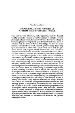 Skepticism and the Problem of Atheism in Early-Modern France