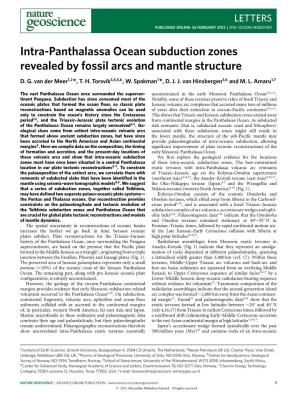 Intra-Panthalassa Ocean Subduction Zones Revealed by Fossil Arcs and Mantle Structure D