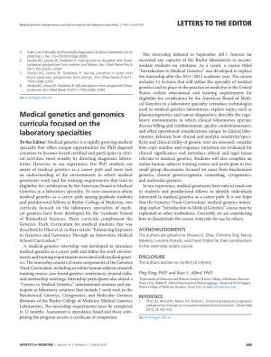 Medical Genetics and Genomics Curricula Focused on the Laboratory Specialties | FANG and ALFORD Letters to the Editor